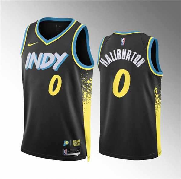 Mens Indiana Pacers #0 Tyrese Haliburton Black 2023-24 City Edition Stitched Jersey Dzhi->indiana pacers->NBA Jersey